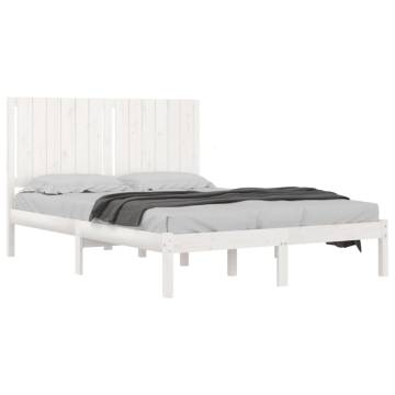 White Solid Wood Pine Bed Frame 135x190 cm Double - Hipomarket