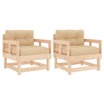 Garden Chairs with Cushions - Solid Wood Pine (2 pcs)