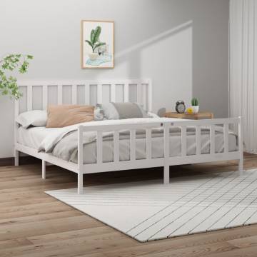 White Solid Wood Pine Bed Frame 200x200 cm - Stylish & Sturdy