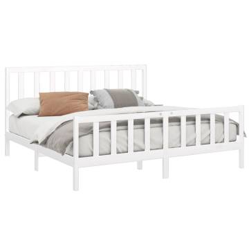 White Solid Wood Pine Bed Frame 200x200 cm - Stylish & Sturdy