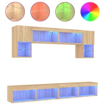 6 Piece TV Wall Units with LED - Sonoma Oak | HipoMarket