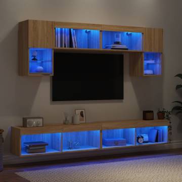 6 Piece TV Wall Units with LED - Sonoma Oak | HipoMarket