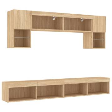 6 Piece TV Wall Units with LED - Sonoma Oak | HipoMarket