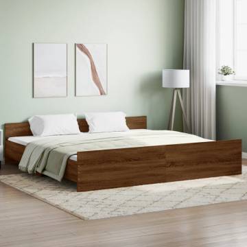 Brown Oak Bed Frame with Headboard & Footboard - 200x200 cm