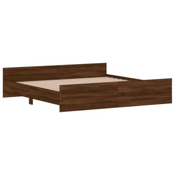 Brown Oak Bed Frame with Headboard & Footboard - 200x200 cm