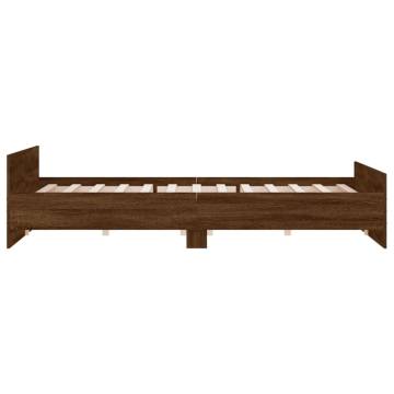 Brown Oak Bed Frame with Headboard & Footboard - 200x200 cm