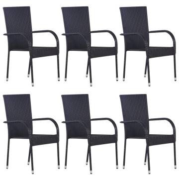 Stackable Outdoor Chairs - 6 pcs Poly Rattan Black