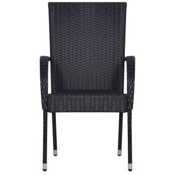 Stackable Outdoor Chairs - 6 pcs Poly Rattan Black