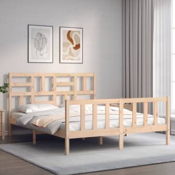 Solid Wood Bed Frame with Headboard 160x200 cm - HipoMarket