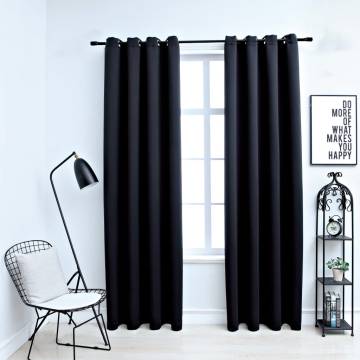 Blackout Curtains with Metal Rings - 140x225 cm Black (2 pcs)