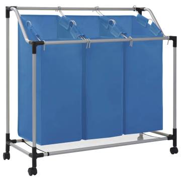 Laundry Sorter with 3 Bags Blue Steel - Hipomarket