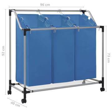 Laundry Sorter with 3 Bags Blue Steel - Hipomarket