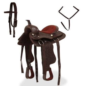 Western Saddle Set with Headstall & Breast Collar - Brown 13"