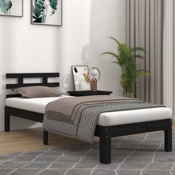 Black Solid Wood Bed Frame 90x200 cm - Modern & Sturdy Design