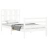 White Small Single Bed Frame with Headboard - Solid Wood