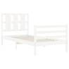 White Small Single Bed Frame with Headboard - Solid Wood