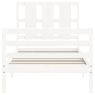 White Small Single Bed Frame with Headboard - Solid Wood