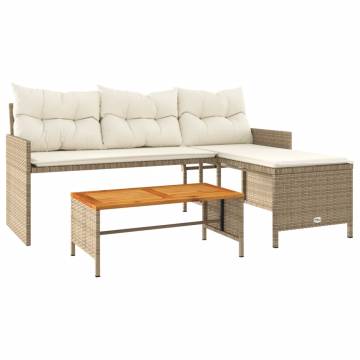 L-Shaped Beige Garden Sofa with Table & Cushions | Hipo Market