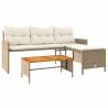 L-Shaped Beige Garden Sofa with Table & Cushions | Hipo Market