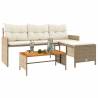 L-Shaped Beige Garden Sofa with Table & Cushions | Hipo Market