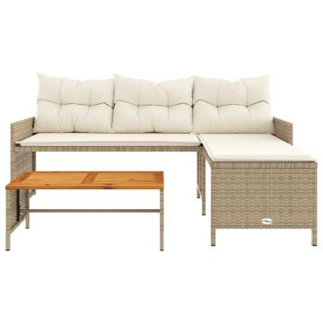 L-Shaped Beige Garden Sofa with Table & Cushions | Hipo Market