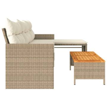 L-Shaped Beige Garden Sofa with Table & Cushions | Hipo Market