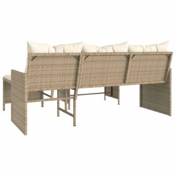 L-Shaped Beige Garden Sofa with Table & Cushions | Hipo Market