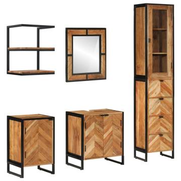 5 Piece Bathroom Furniture Set - Iron & Solid Acacia Wood