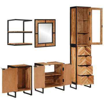 5 Piece Bathroom Furniture Set - Iron & Solid Acacia Wood