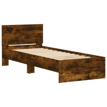 Bed Frame with Headboard & LED Lights - Smoked Oak 75x190 cm