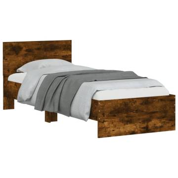 Bed Frame with Headboard & LED Lights - Smoked Oak 75x190 cm