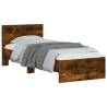 Bed Frame with Headboard & LED Lights - Smoked Oak 75x190 cm