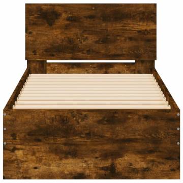 Bed Frame with Headboard & LED Lights - Smoked Oak 75x190 cm