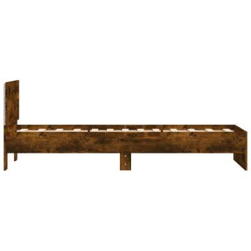 Bed Frame with Headboard & LED Lights - Smoked Oak 75x190 cm