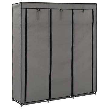 Grey Wardrobe with Compartments & Rods - 150x45x175 cm