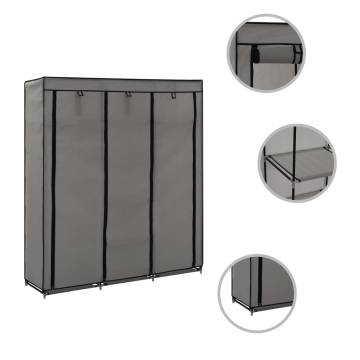 Grey Wardrobe with Compartments & Rods - 150x45x175 cm