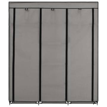 Grey Wardrobe with Compartments & Rods - 150x45x175 cm