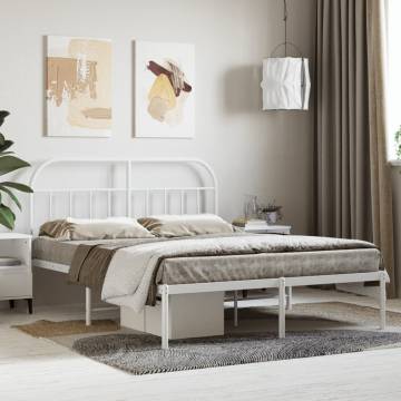 White Metal Bed Frame with Headboard - 140x200 cm