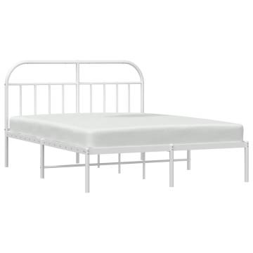 White Metal Bed Frame with Headboard - 140x200 cm