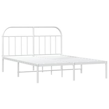 White Metal Bed Frame with Headboard - 140x200 cm