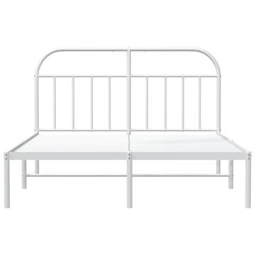 White Metal Bed Frame with Headboard - 140x200 cm