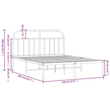 White Metal Bed Frame with Headboard - 140x200 cm