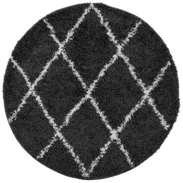 Modern Black and Cream Shaggy Rug Ø 80 cm - Cozy & Stylish Decor