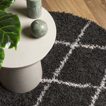 Modern Black and Cream Shaggy Rug Ø 80 cm - Cozy & Stylish Decor