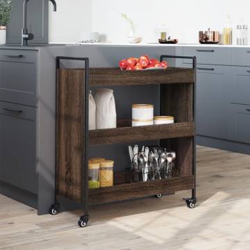 Stylish Brown Oak Kitchen Trolley - 70x30x82 cm