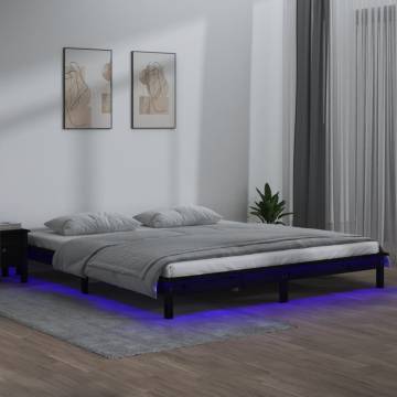 LED Bed Frame Black 140x190 cm - Solid Wood & RGB Lights