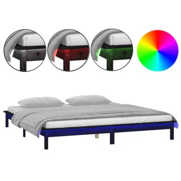 LED Bed Frame Black 140x190 cm - Solid Wood & RGB Lights