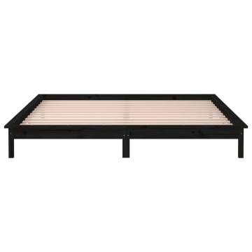 LED Bed Frame Black 140x190 cm - Solid Wood & RGB Lights