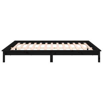 LED Bed Frame Black 140x190 cm - Solid Wood & RGB Lights