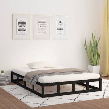 Stylish Black Bed Frame 140x200 cm - Solid Pine Wood